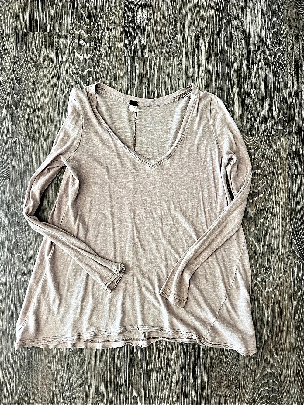 Free People Long Sleeve V-Neck Top in Pink